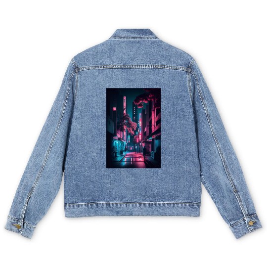 Tokyo Japan Japanese Aesthetic Graphic Night Scene Men's Denim Jackets
