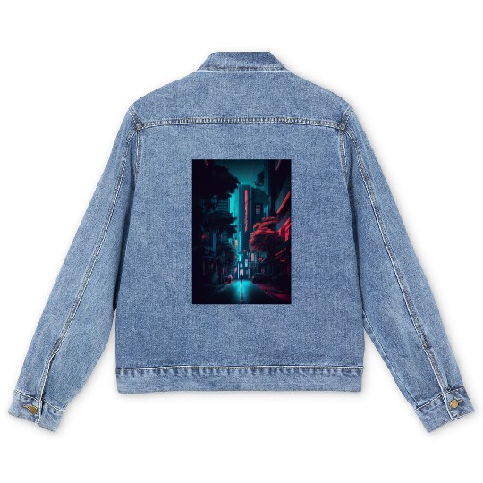 Tokyo Japan Japanese Aesthetic Graphic Night Scene Men's Denim Jackets