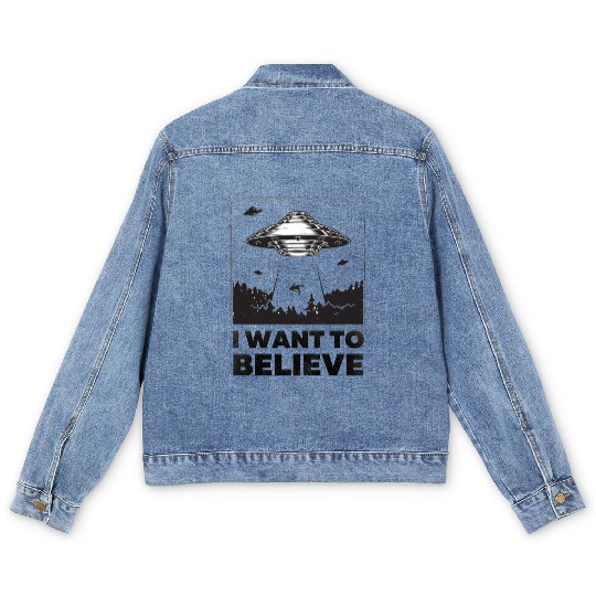 I Want To Believe Aliens UFO Area 51 Roswell Men's Denim Jackets