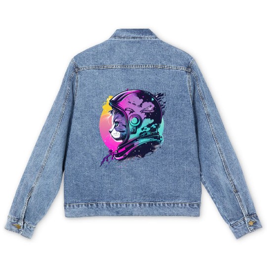 Aesthetic Vaporwave Space Cat 80s 90s Astronaut Men's Denim Jackets