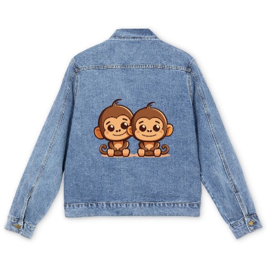 Monkeys siblings brother sister family love ape Men's Denim Jackets