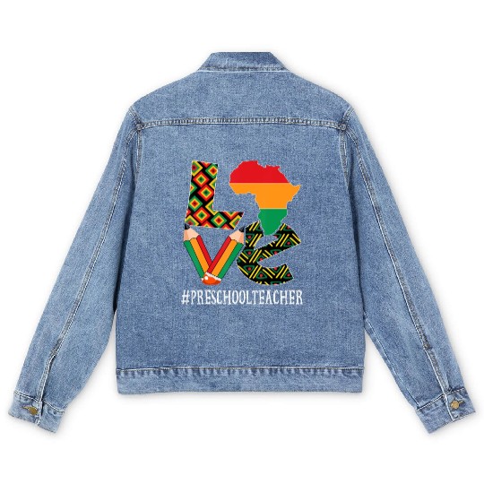 Preschool Teacher Love African American Men's Denim Jackets