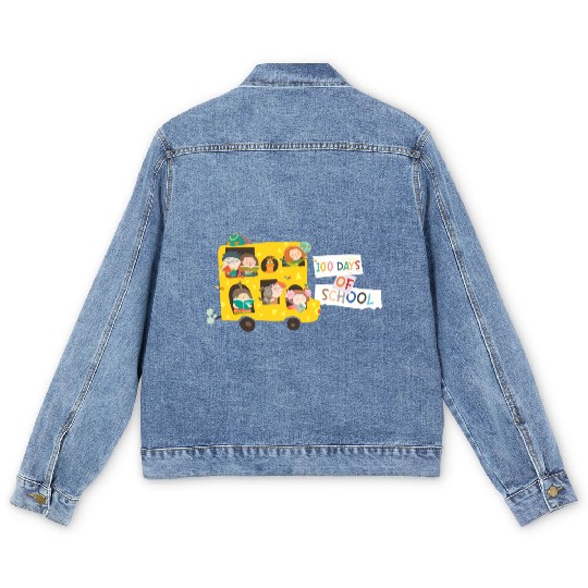 100 days of school children in the school bus Men's Denim Jackets