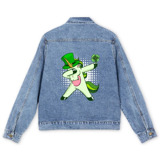 Dabbing unicorn shamrock St. Patrick's Day Men's Denim Jackets