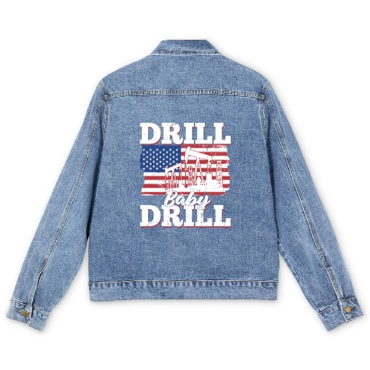 Oilfield Oil Drilling Us Flag Drill Baby Drill Men's Denim Jackets