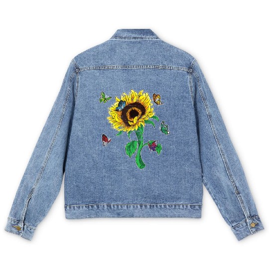 Aesthetics Sunflowers Nature Butterflies Yellow Su Men's Denim Jackets