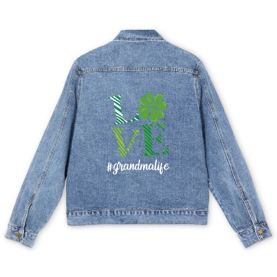Love Grandma life St. Patrick's Day Grandma Men's Denim Jackets