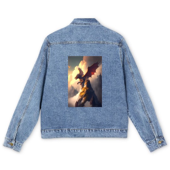 Mystical Dragon in fog Men's Denim Jackets