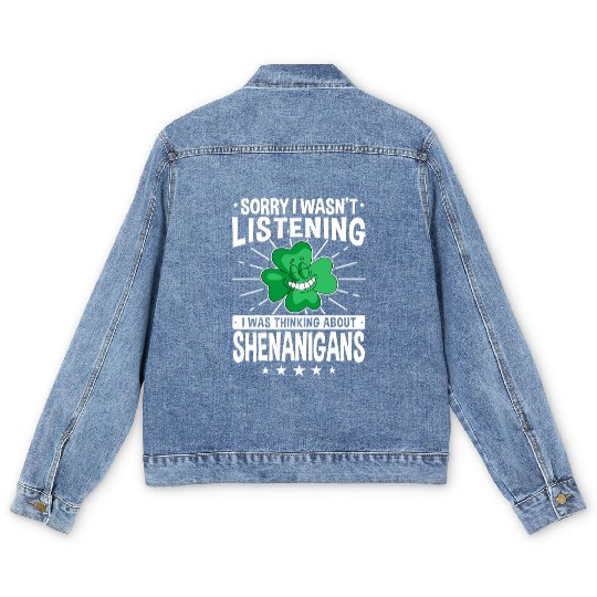Funny Shenanigans Shamrock St Patrick's Day Men's Denim Jackets