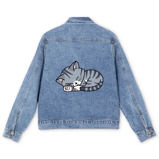 Grey Tabby Sleeping Men's Denim Jackets