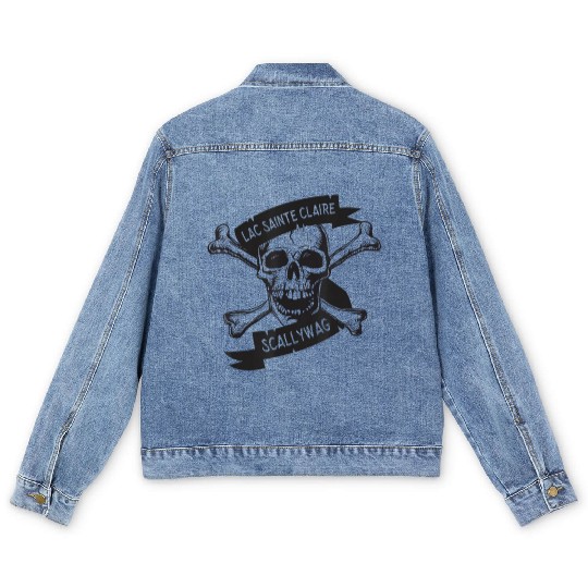 Michigan Lake St Clair Pirate Skull Bones Boating Men's Denim Jackets