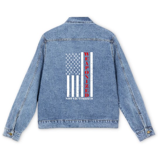 US American Flag Pro Gun Meme Weaponized Not Victi Men's Denim Jackets