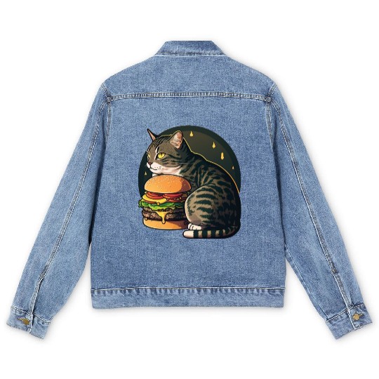 Beautiful Cheese burger Tabby Cat Men's Denim Jackets