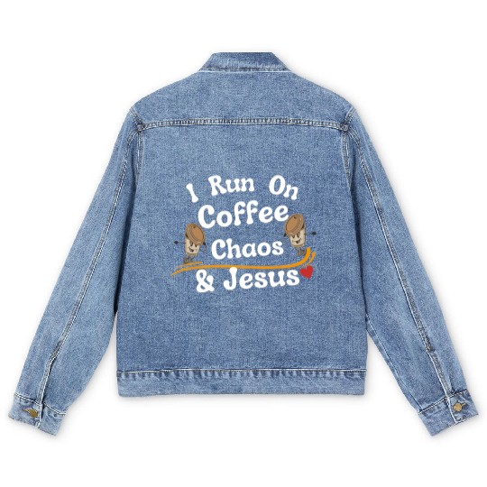 coffee chaos and Jesus Men's Denim Jackets, coffee and Jesus