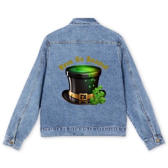 Get Lucky with this 'Erin go Bragh' Top Hat Design Men's Denim Jackets