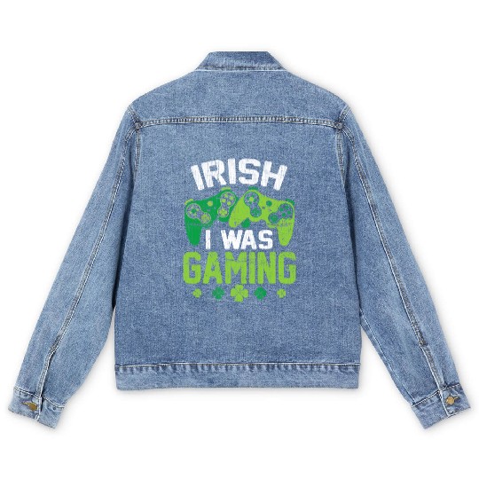 Irish I Was Gaming St Patricks Day Gamer Men's Denim Jackets