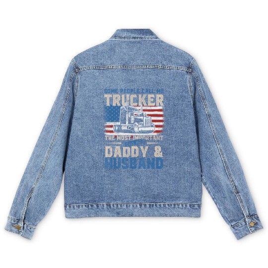 Truck Driver Gift Trucker Daddy Husband US Flag Men's Denim Jackets
