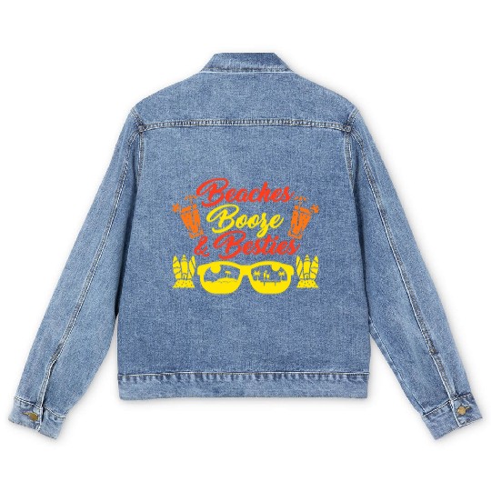 Beaches Booze Besties Summer Vacation Spring Break Men's Denim Jackets
