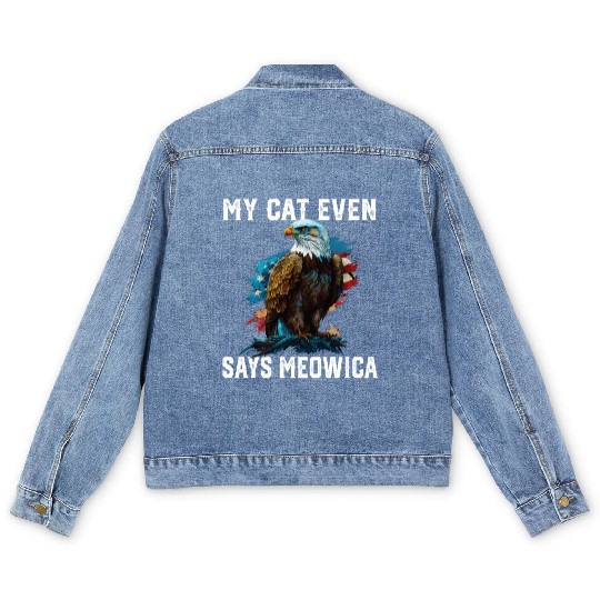 My Cat Even Says Meowica Patriotic Cat Owner USA Men's Denim Jackets