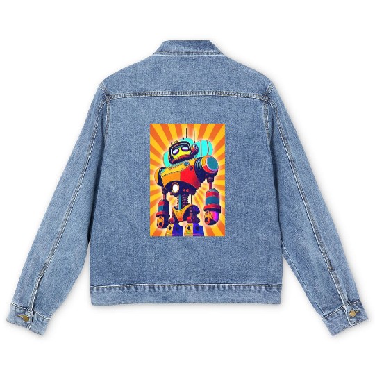 super hero cartoon iron man robot Men's Denim Jackets