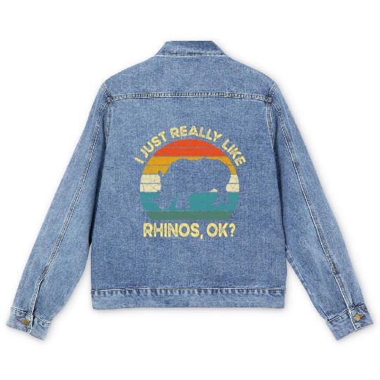 Funny I Just Really Like Rhinos OK, Funny Rhino Men's Denim Jackets