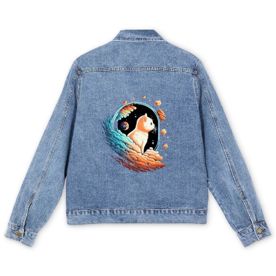 Astronaut Cat Space Cat on Galaxy Cat Lover Men's Denim Jackets