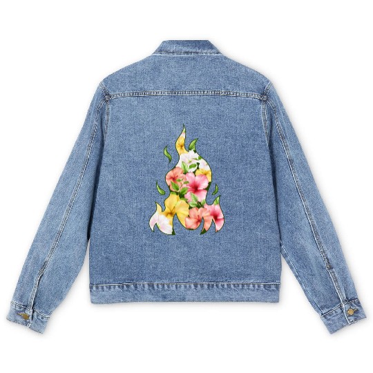 Coconut Girl Aesthetic Hibiscus Flame Men's Denim Jackets