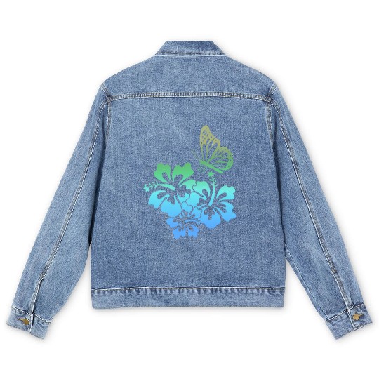 Coconut Girl Aesthetic Hibiscus Butterfly Men's Denim Jackets