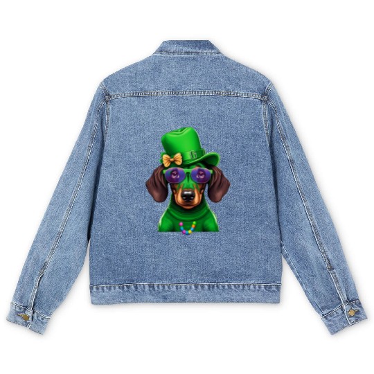 St. Patricks Day Dachshund Wiener Dog Shamrock Men's Denim Jackets