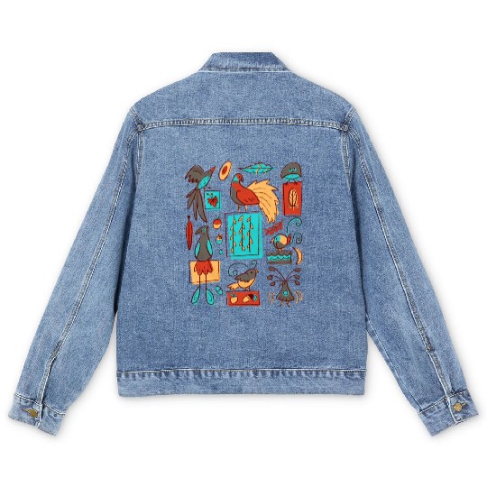 Retro 1950s Birds Of Paradise Pattern Men's Denim Jackets