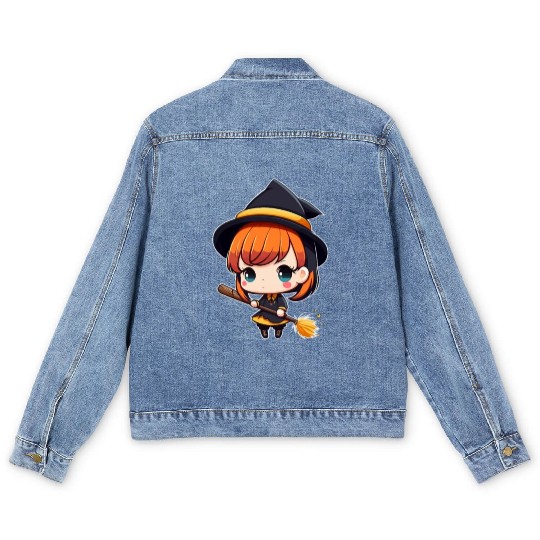 Cute But Witchy Chibi Witch Wicca Men's Denim Jackets