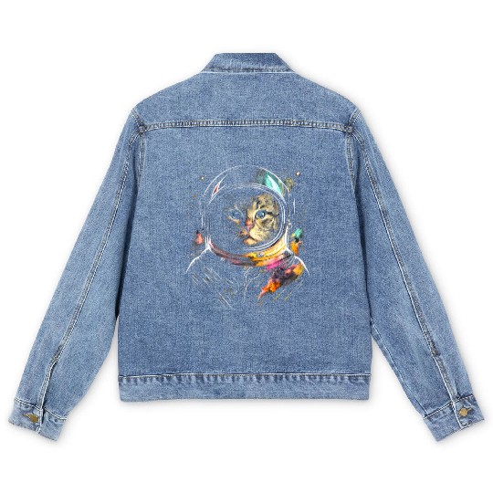 Space Cat on Galaxy Cat Lover Men's Denim Jackets