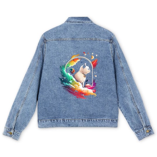 Space Cat on Galaxy Cat Lover Men's Denim Jackets
