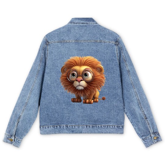 Cute little lion comic character Men's Denim Jackets