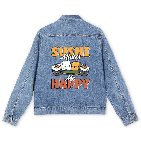 Sushi Makes Me Happy Cute Funny Kawaii Japanese Men's Denim Jackets