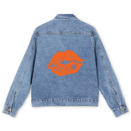 Shamrock Lips, Orange Clover, Kiss Me, St Patricks Men's Denim Jackets