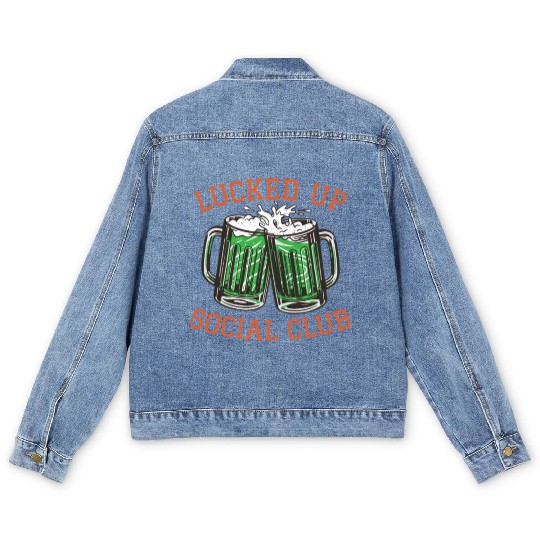 Lucked Up Soociial Clubb, Green Beer, Irish Group Dri Men's Denim Jackets