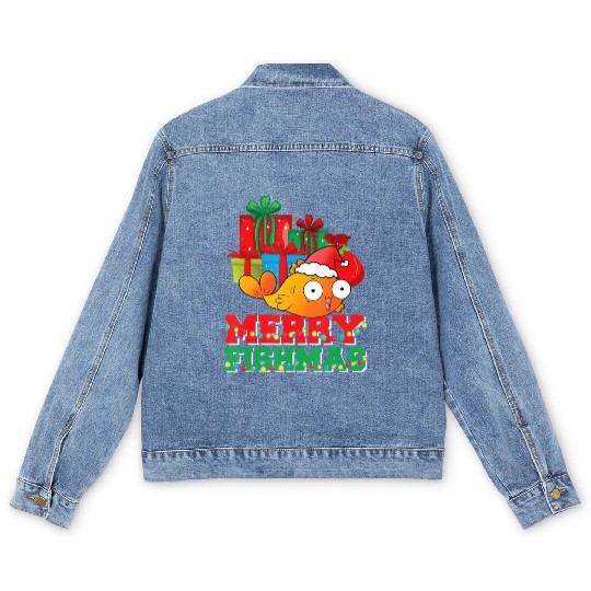 Merry Fishmas Christmas Fish Lover Fisherman Ugly Men's Denim Jackets