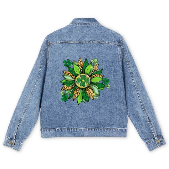 Sunflower Green With Leopard Men's Denim Jackets