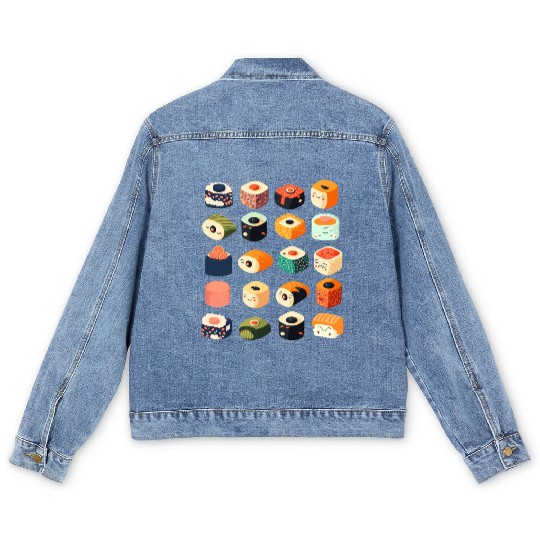 sushi pattern Men's Denim Jackets
