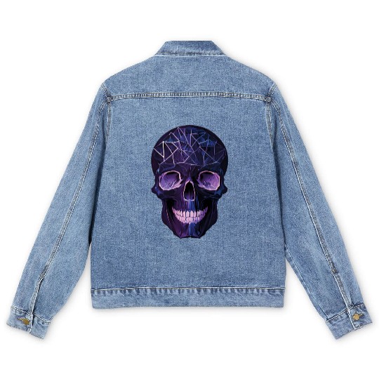 Purple Violet Geometric Design Skull Men's Denim Jackets