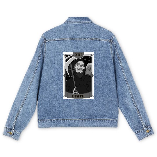 Anime Tarot Card Death Grim Reaper Occult Gothic W Men's Denim Jackets