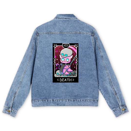 Kawaii Pastel Goth Tarot Card Death Grim Reaper Cu Men's Denim Jackets