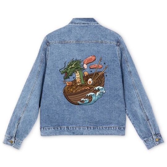 Ramen Soup and Dragon Boat Design Men's Denim Jackets