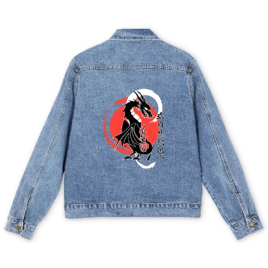 Black dragon, red moon Men's Denim Jackets