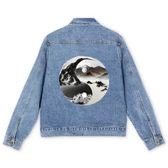 Ying Yang - mountains - beach Men's Denim Jackets