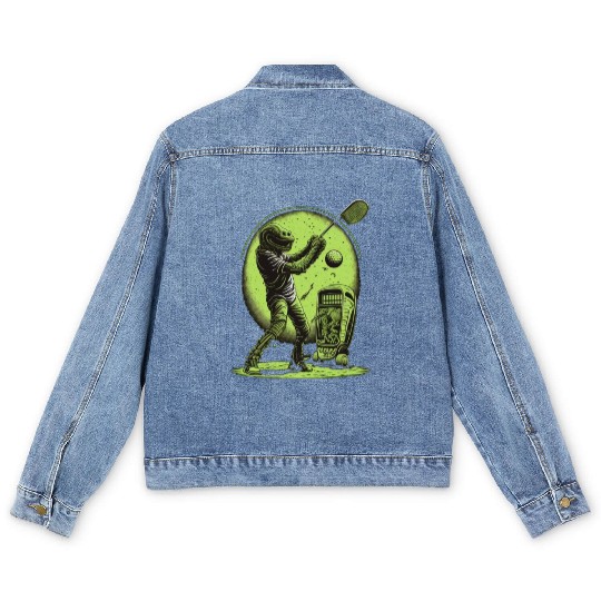 Alien Playing Golf Golfer UFO Extraterrestrial Men's Denim Jackets