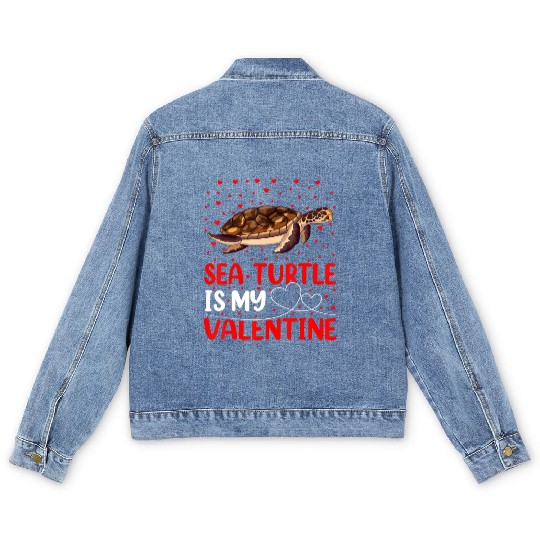 Sea Turtle Fish Lover Funny Sea Turtle Is My Valen Men's Denim Jackets