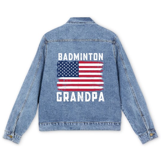 Badminton Grandpa American Flag July Men's Denim Jackets