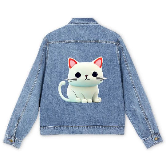 The Feline Fantasy A White Cat Chibi Design Men's Denim Jackets